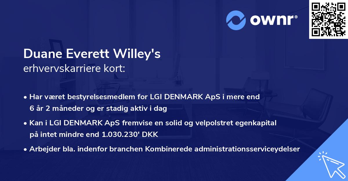 Duane Everett Willey's erhvervskarriere kort