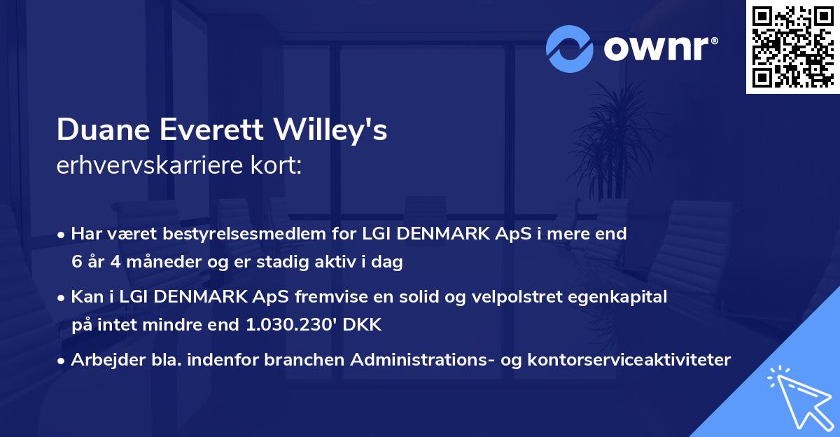 Duane Everett Willey's erhvervskarriere kort