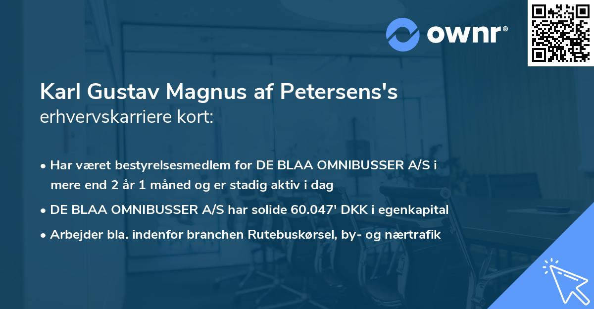 Karl Gustav Magnus af Petersens's erhvervskarriere kort