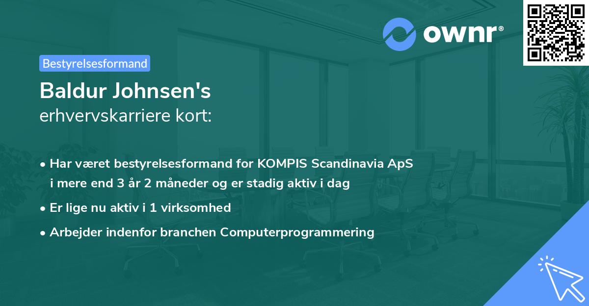 Baldur Johnsen's erhvervskarriere kort