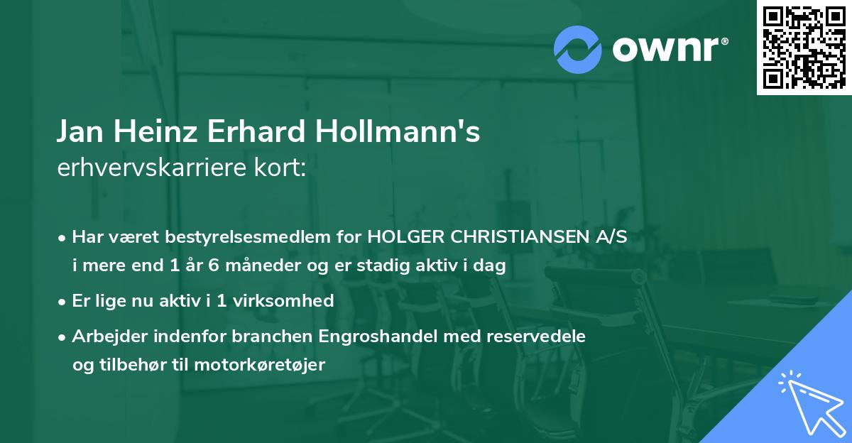 Jan Heinz Erhard Hollmann's erhvervskarriere kort