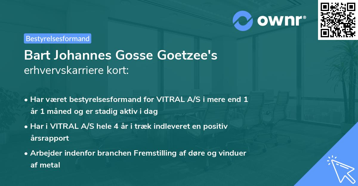 Bart Johannes Gosse Goetzee's erhvervskarriere kort