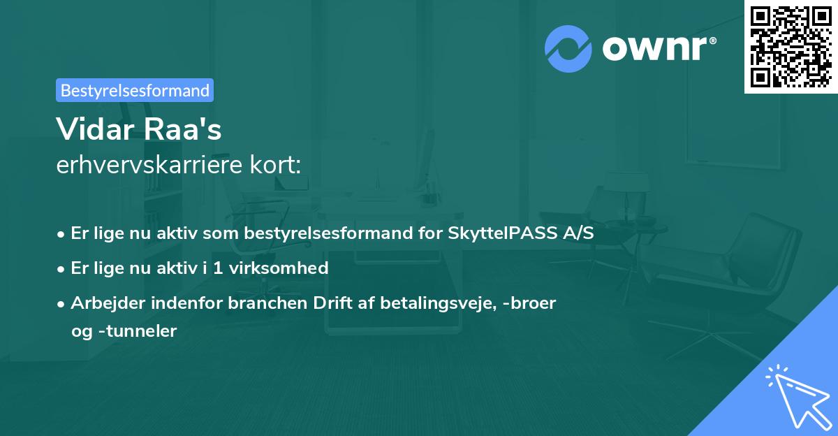 Vidar Raa's erhvervskarriere kort