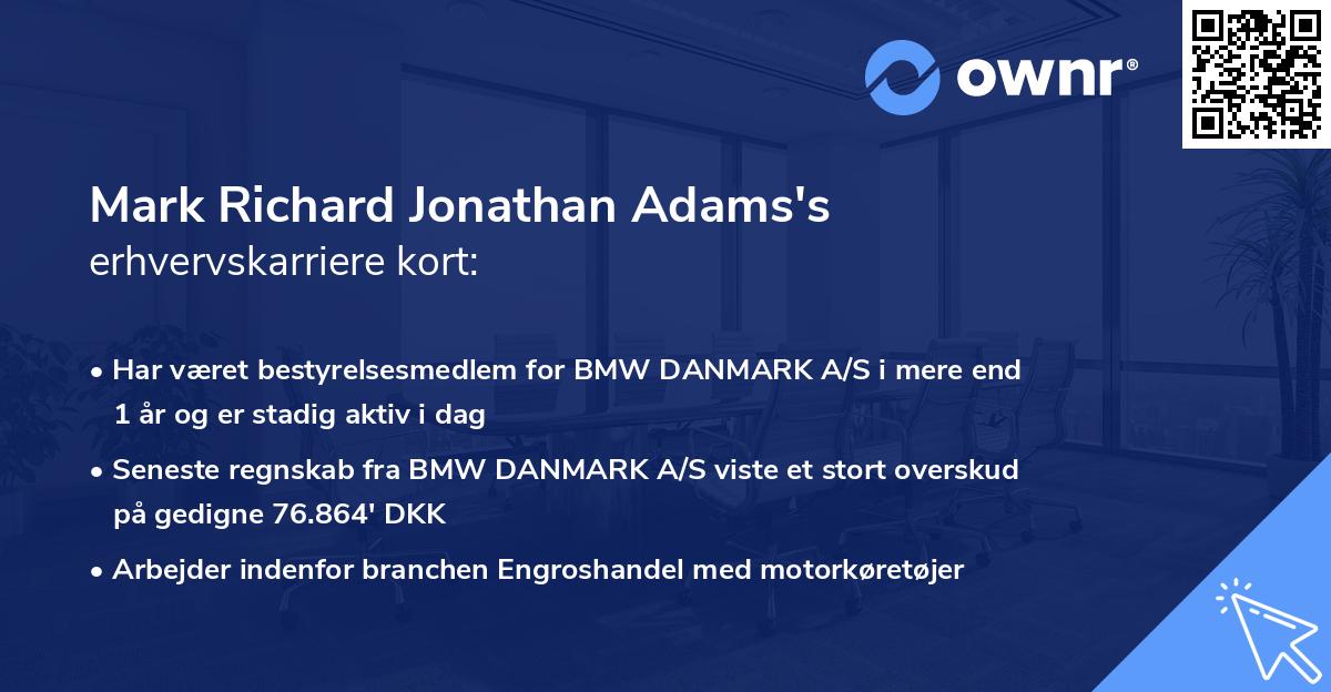 Mark Richard Jonathan Adams's erhvervskarriere kort