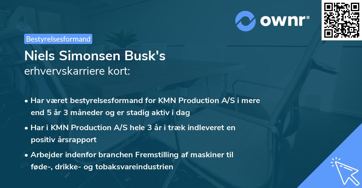 Niels Simonsen Busk's erhvervskarriere kort