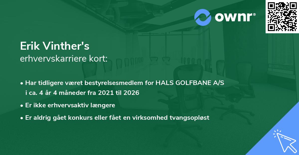 Erik Vinther's erhvervskarriere kort