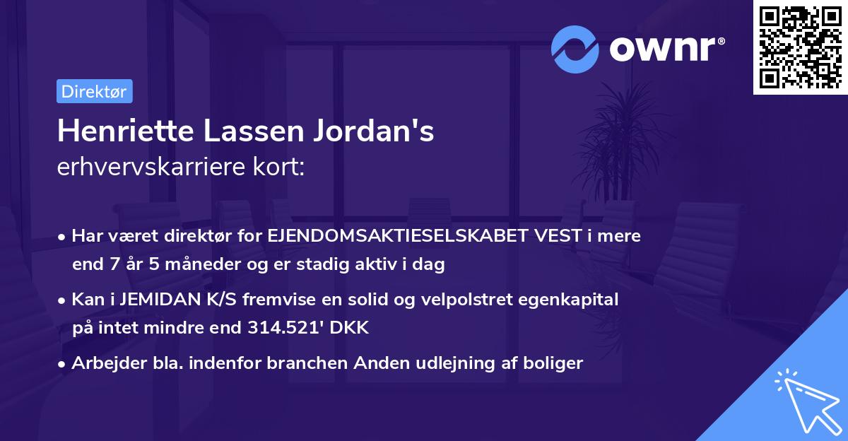 Henriette Lassen Jordan's erhvervskarriere kort