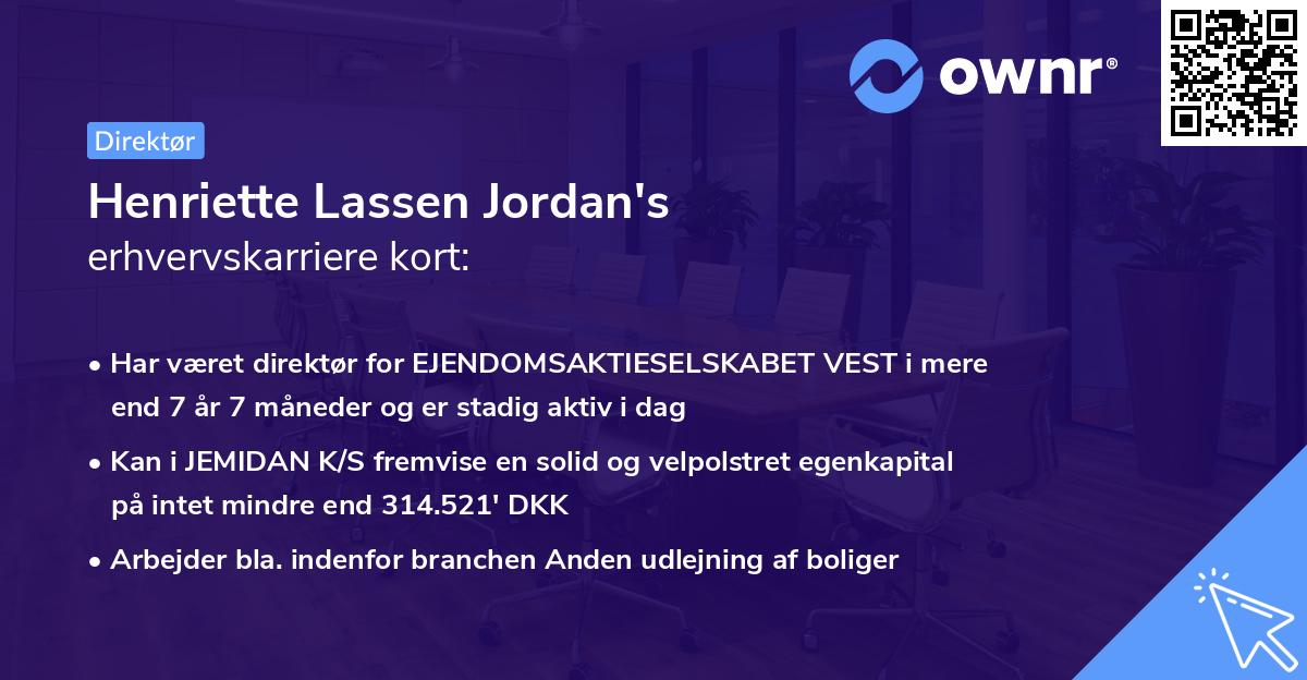 Henriette Lassen Jordan's erhvervskarriere kort