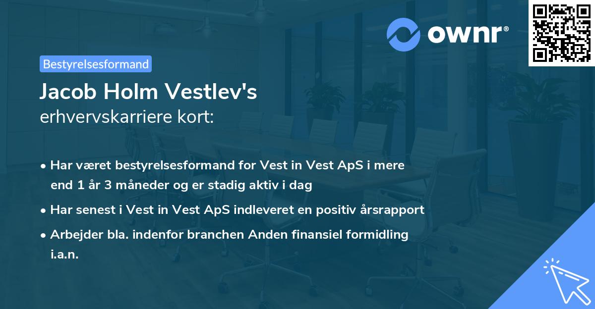 Jacob Holm Vestlev's erhvervskarriere kort