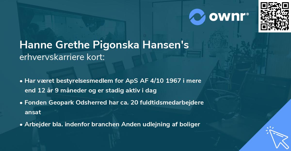 Hanne Grethe Pigonska Hansen's erhvervskarriere kort
