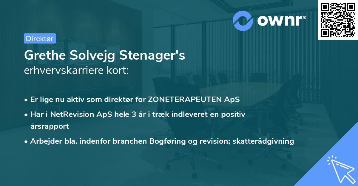 Grethe Solvejg Stenager's erhvervskarriere kort