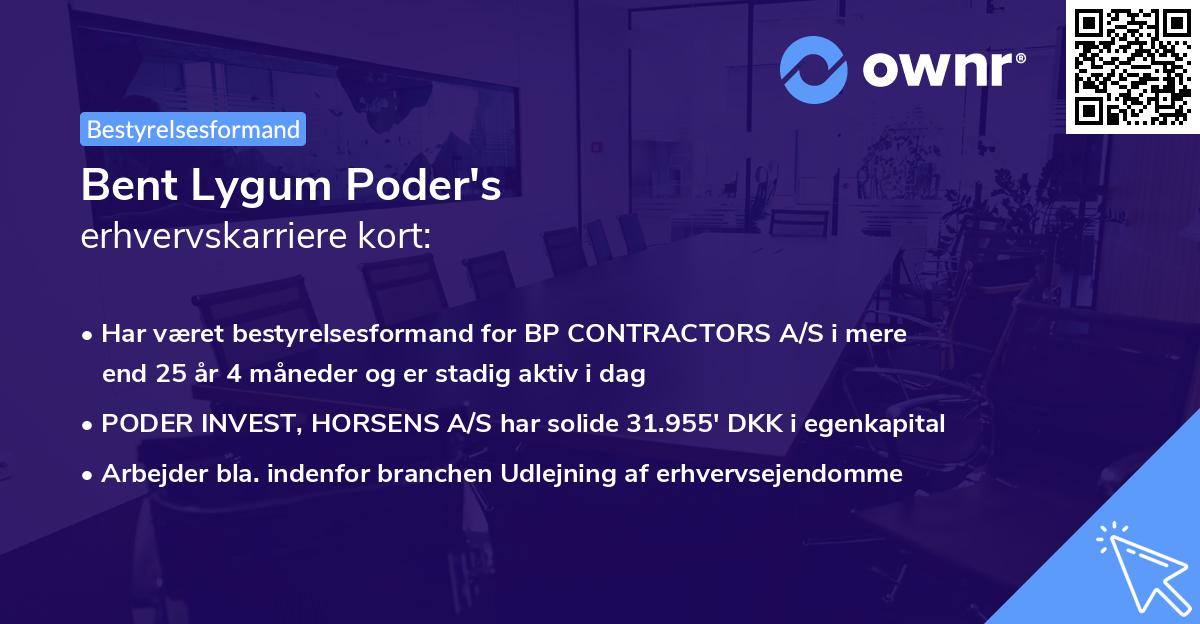 Bent Lygum Poder's erhvervskarriere kort