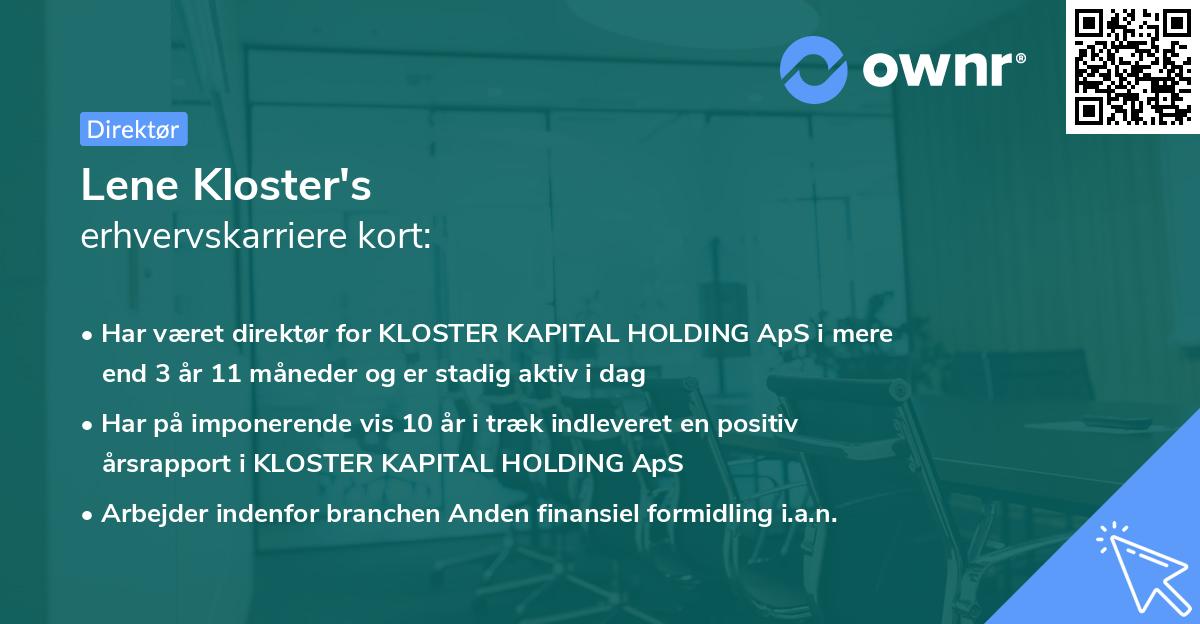 Lene Kloster's erhvervskarriere kort