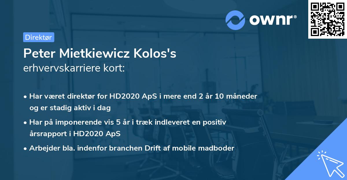 Peter Mietkiewicz Kolos's erhvervskarriere kort