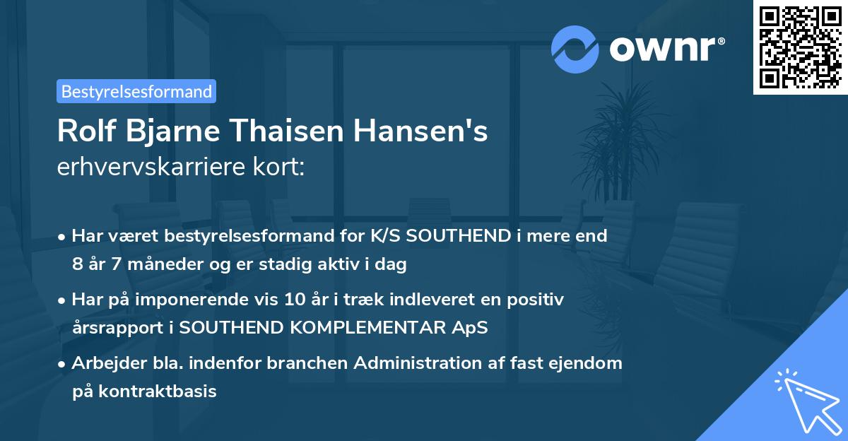 Rolf Bjarne Thaisen Hansen's erhvervskarriere kort