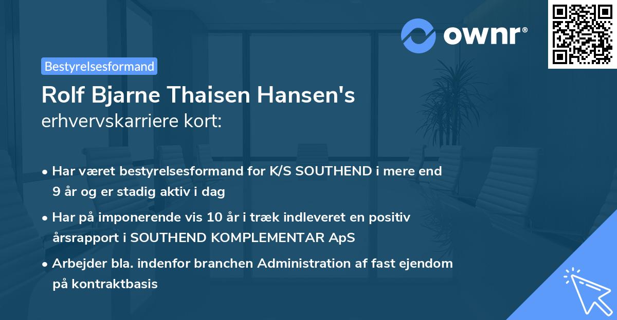 Rolf Bjarne Thaisen Hansen's erhvervskarriere kort