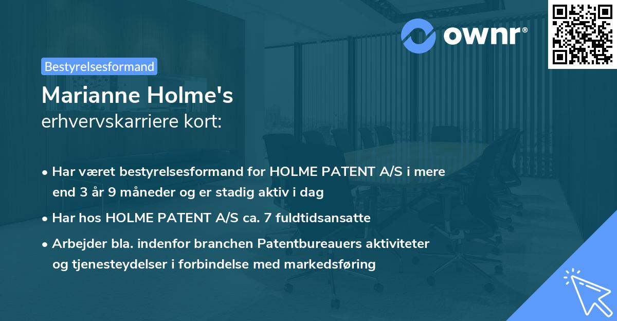 Marianne Holme's erhvervskarriere kort