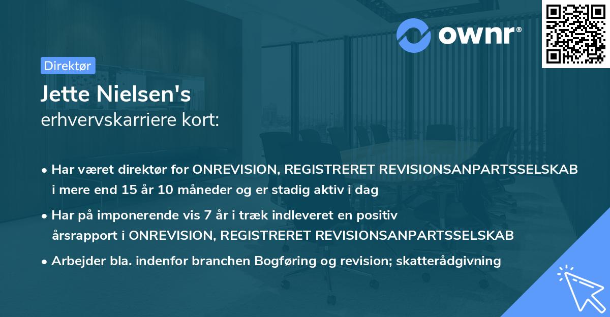 Jette Nielsen's erhvervskarriere kort
