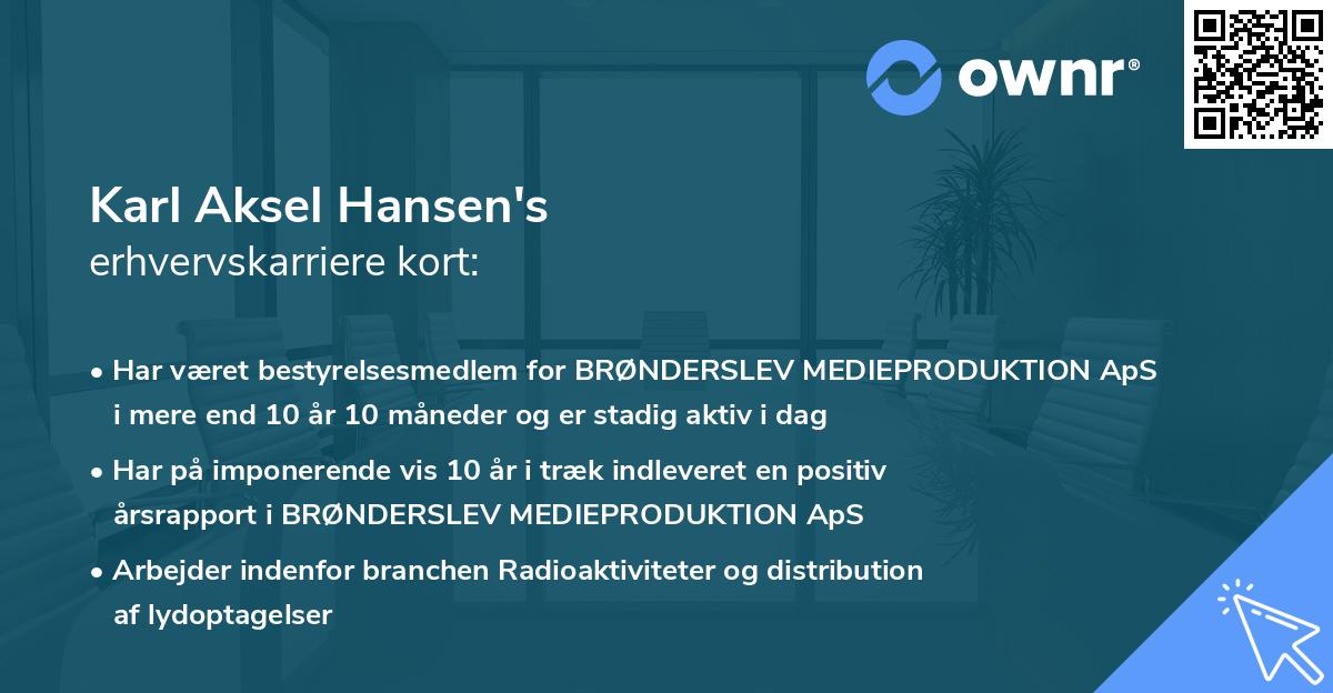 Karl Aksel Hansen's erhvervskarriere kort