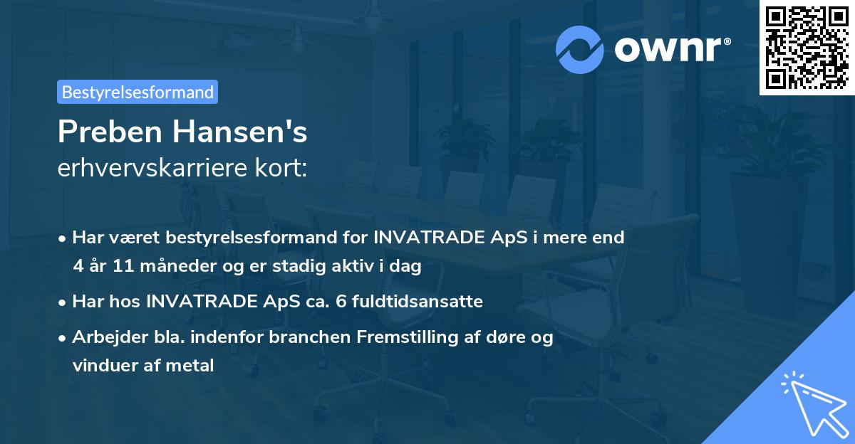 Preben Hansen's erhvervskarriere kort