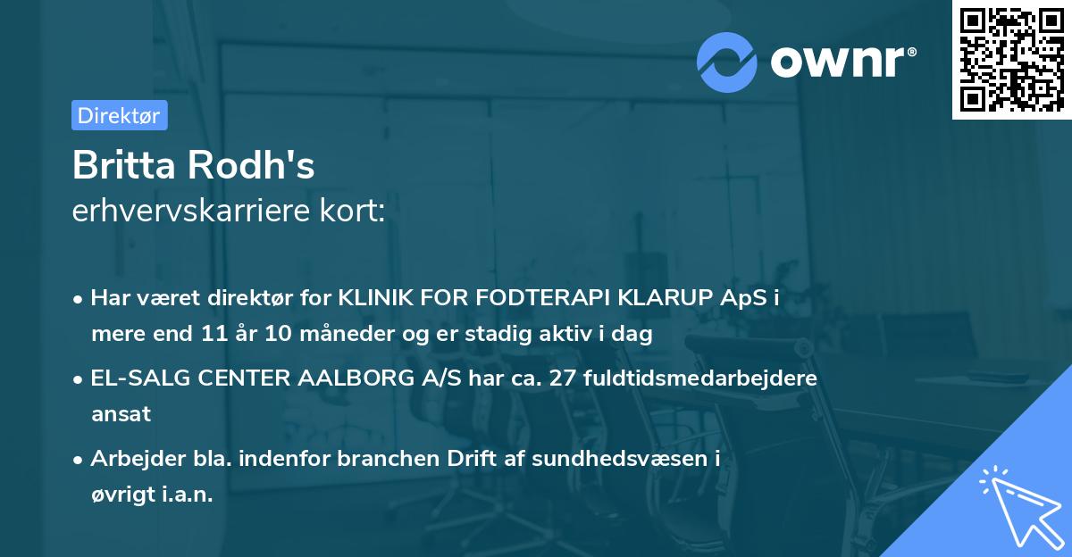 Britta Rodh's erhvervskarriere kort