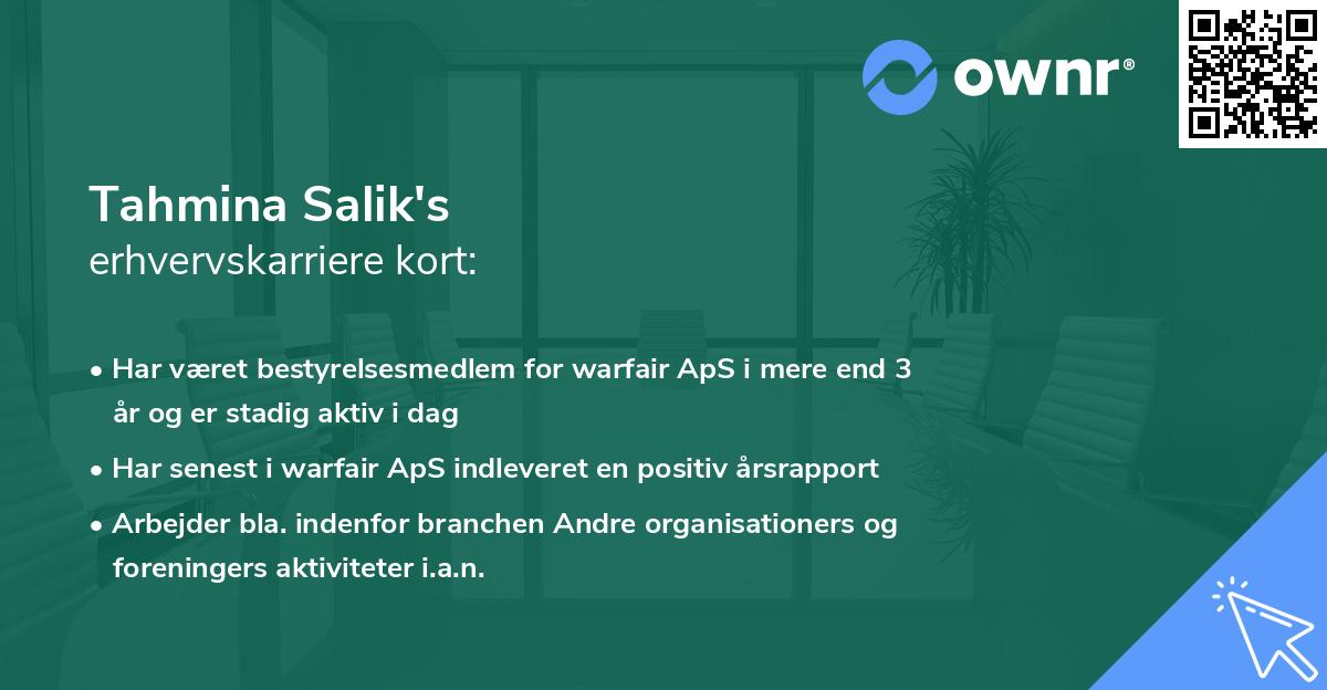 Tahmina Salik's erhvervskarriere kort
