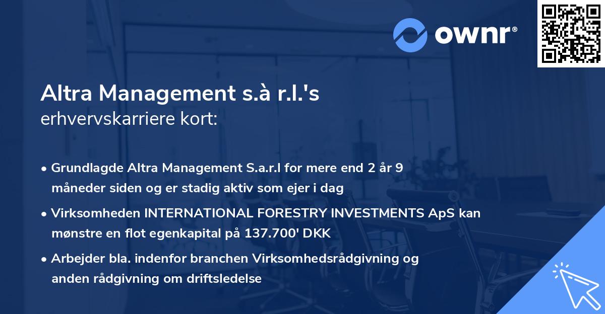 Altra Management s.à r.l.'s erhvervskarriere kort