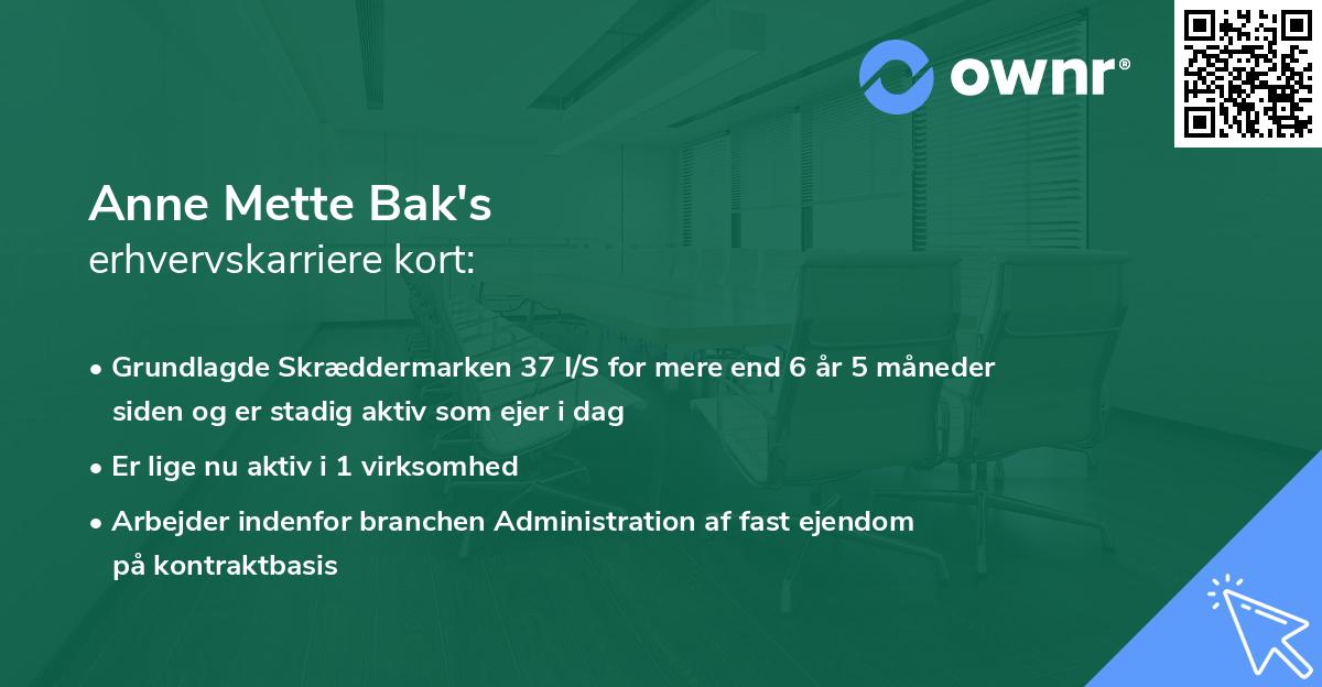 Anne Mette Bak's erhvervskarriere kort