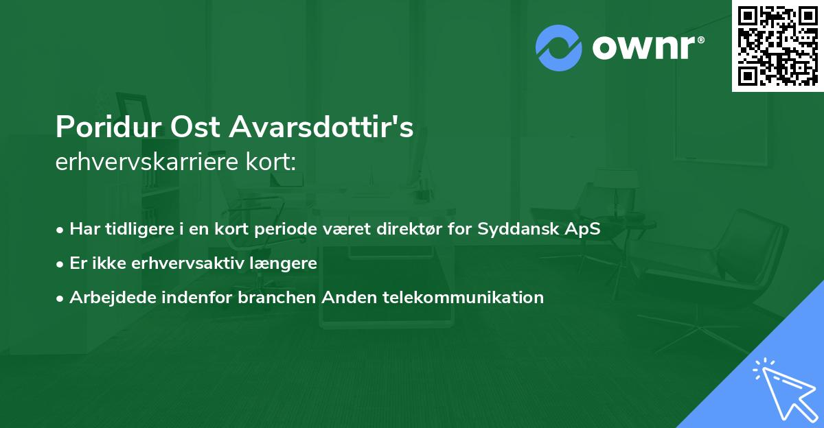 Poridur Ost Avarsdottir's erhvervskarriere kort