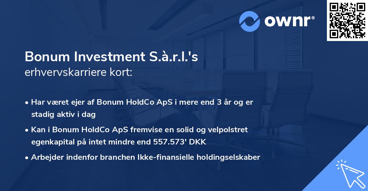 Bonum Investment S.à.r.l.'s erhvervskarriere kort