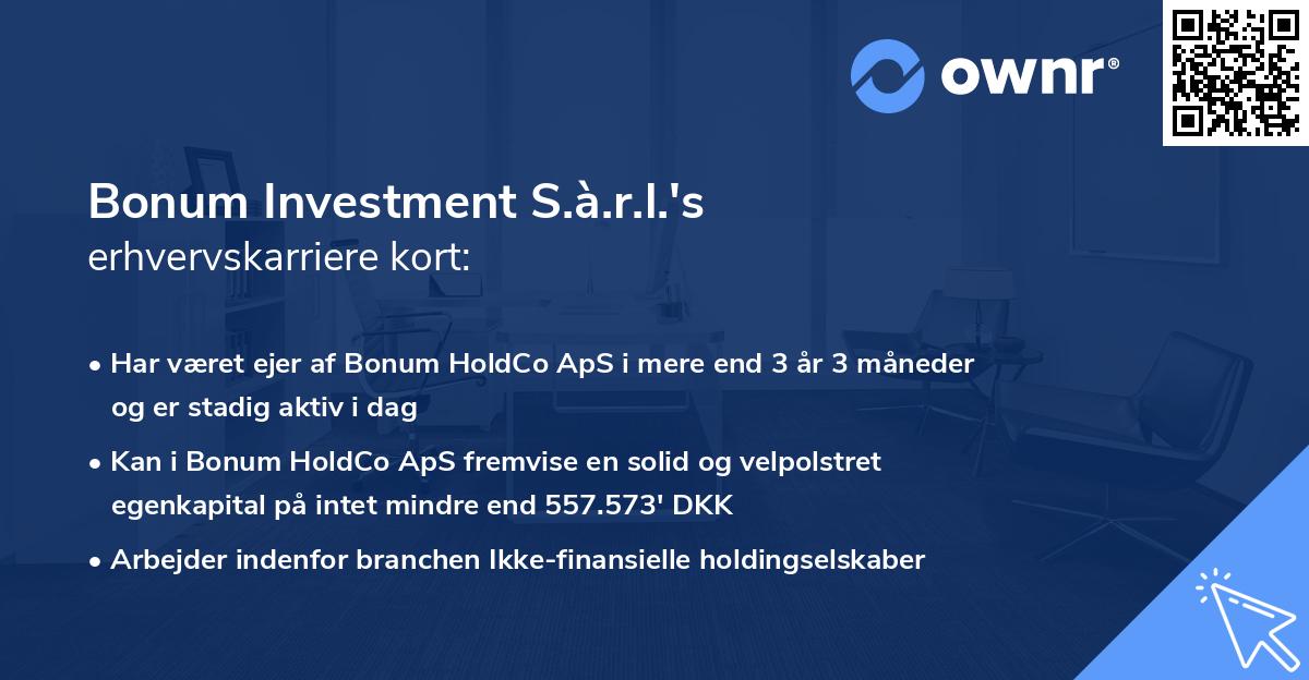 Bonum Investment S.à.r.l.'s erhvervskarriere kort