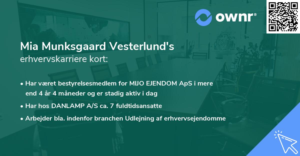 Mia Munksgaard Vesterlund's erhvervskarriere kort