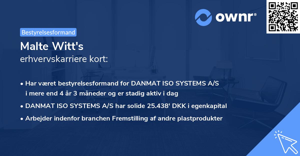 Malte Witt's erhvervskarriere kort