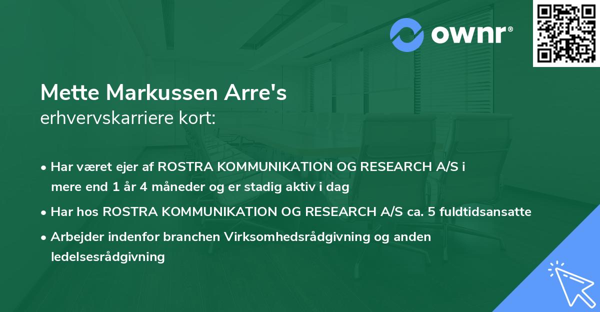 Mette Markussen Arre's erhvervskarriere kort