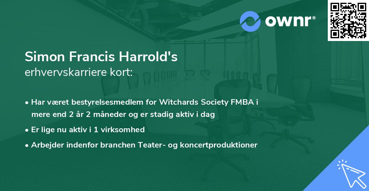 Simon Francis Harrold's erhvervskarriere kort
