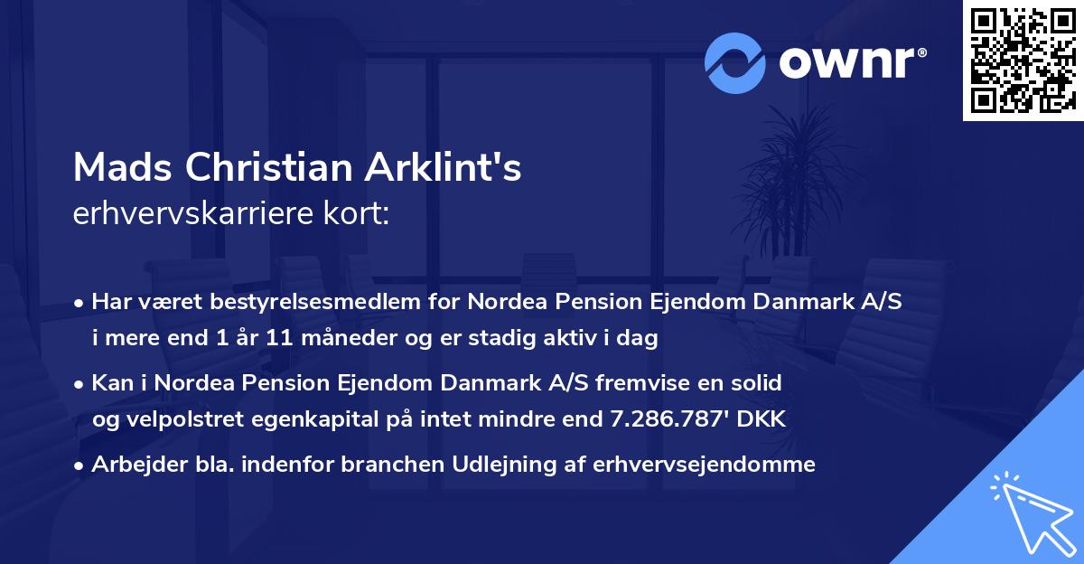 Mads Christian Arklint's erhvervskarriere kort