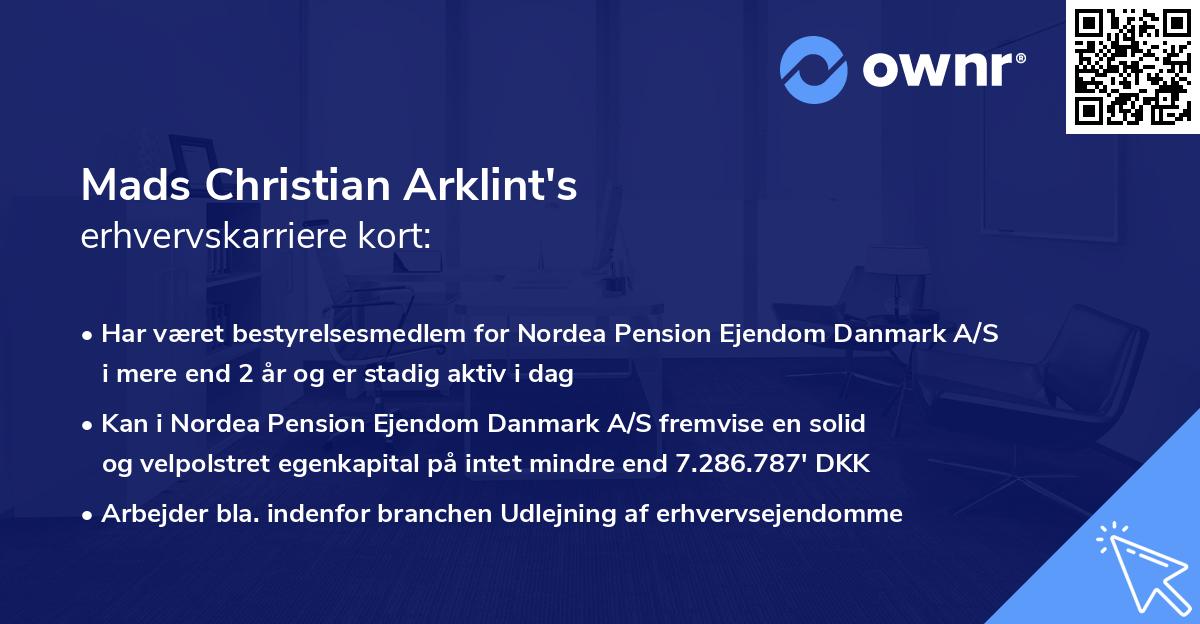 Mads Christian Arklint's erhvervskarriere kort