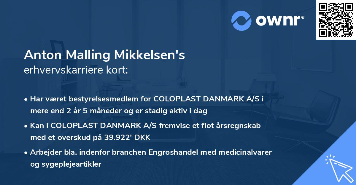 Anton Malling Mikkelsen's erhvervskarriere kort