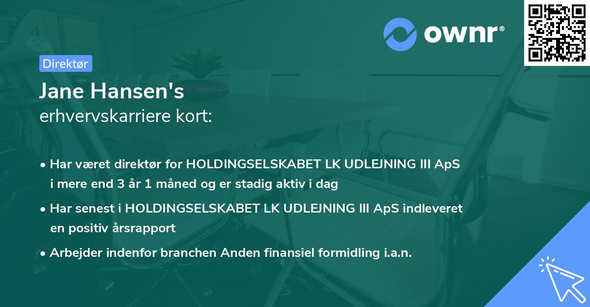 Jane Hansen's erhvervskarriere kort