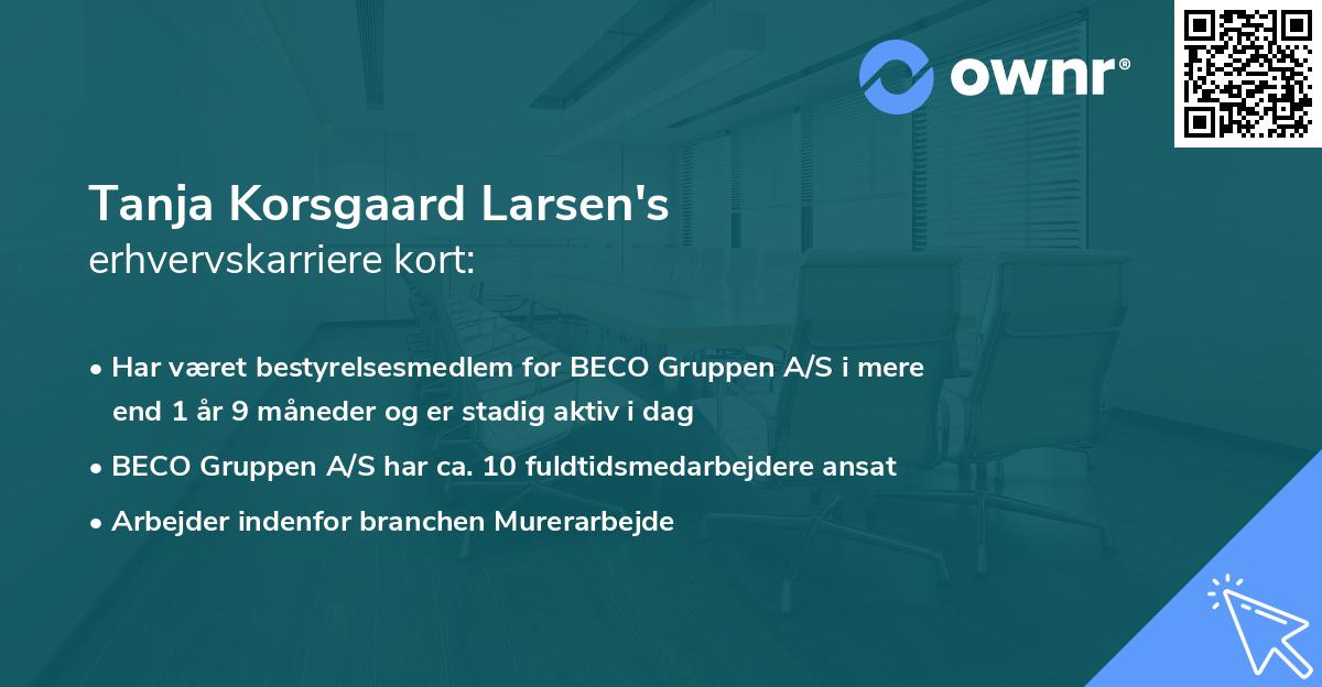 Tanja Korsgaard Larsen's erhvervskarriere kort