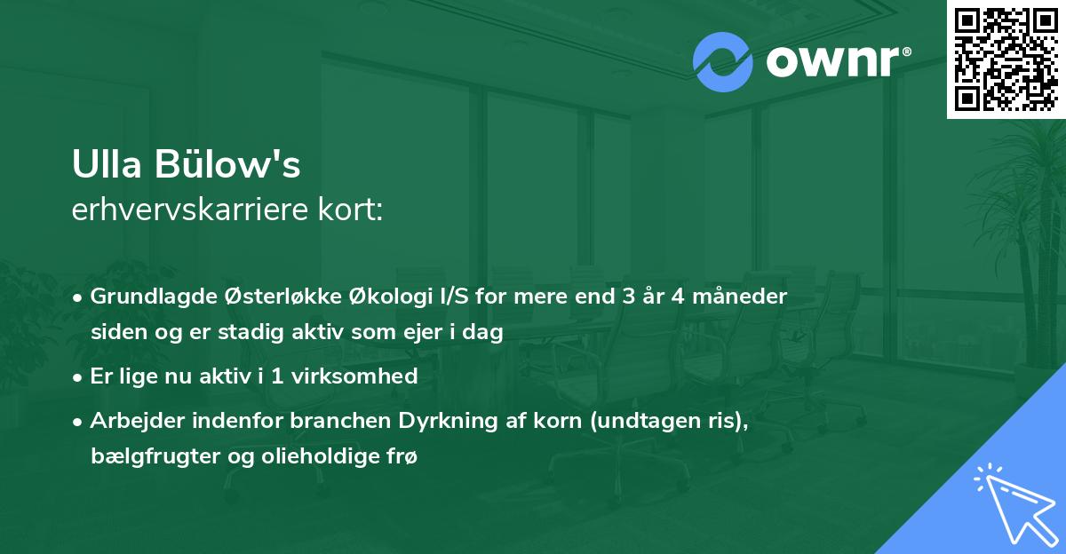Ulla Bülow's erhvervskarriere kort