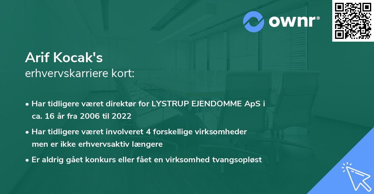 Arif Kocak's erhvervskarriere kort