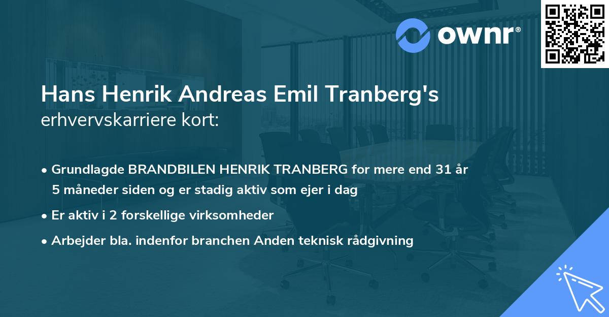 Hans Henrik Andreas Emil Tranberg's erhvervskarriere kort