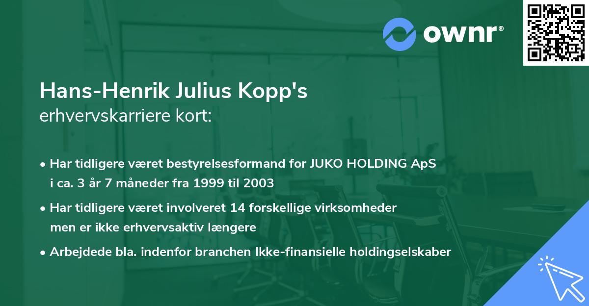 Hans-Henrik Julius Kopp's erhvervskarriere kort