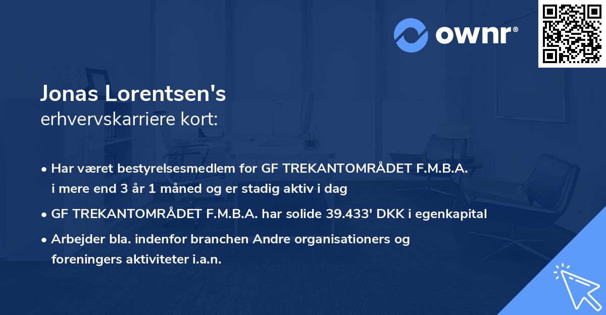 Jonas Lorentsen's erhvervskarriere kort
