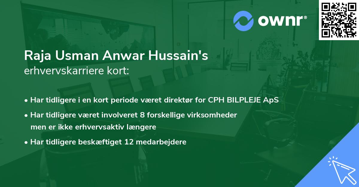 Raja Usman Anwar Hussain's erhvervskarriere kort