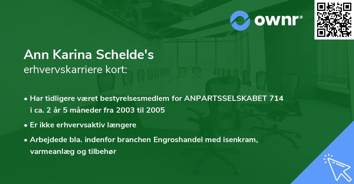 Ann Karina Schelde's erhvervskarriere kort