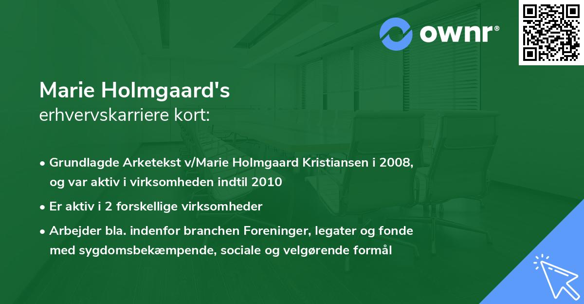 Marie Holmgaard's erhvervskarriere kort