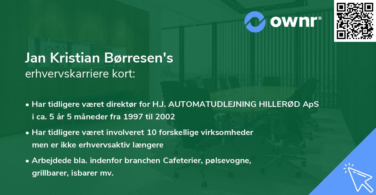 Jan Kristian Børresen's erhvervskarriere kort