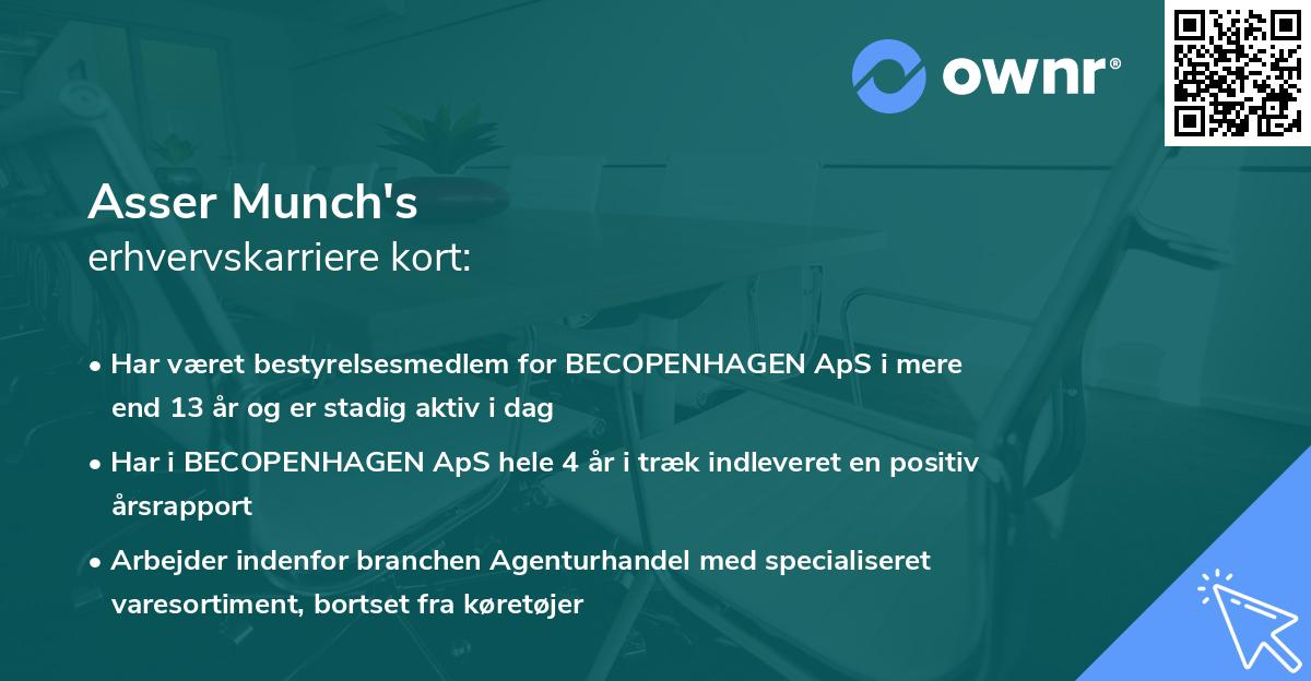 Asser Munch's erhvervskarriere kort